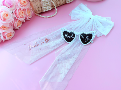 Bride Sunglasses with Pearls and Tulle Pearl Bride Hair Bow