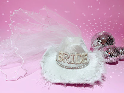 Bride Cowgirl Hat with Pearl Veil