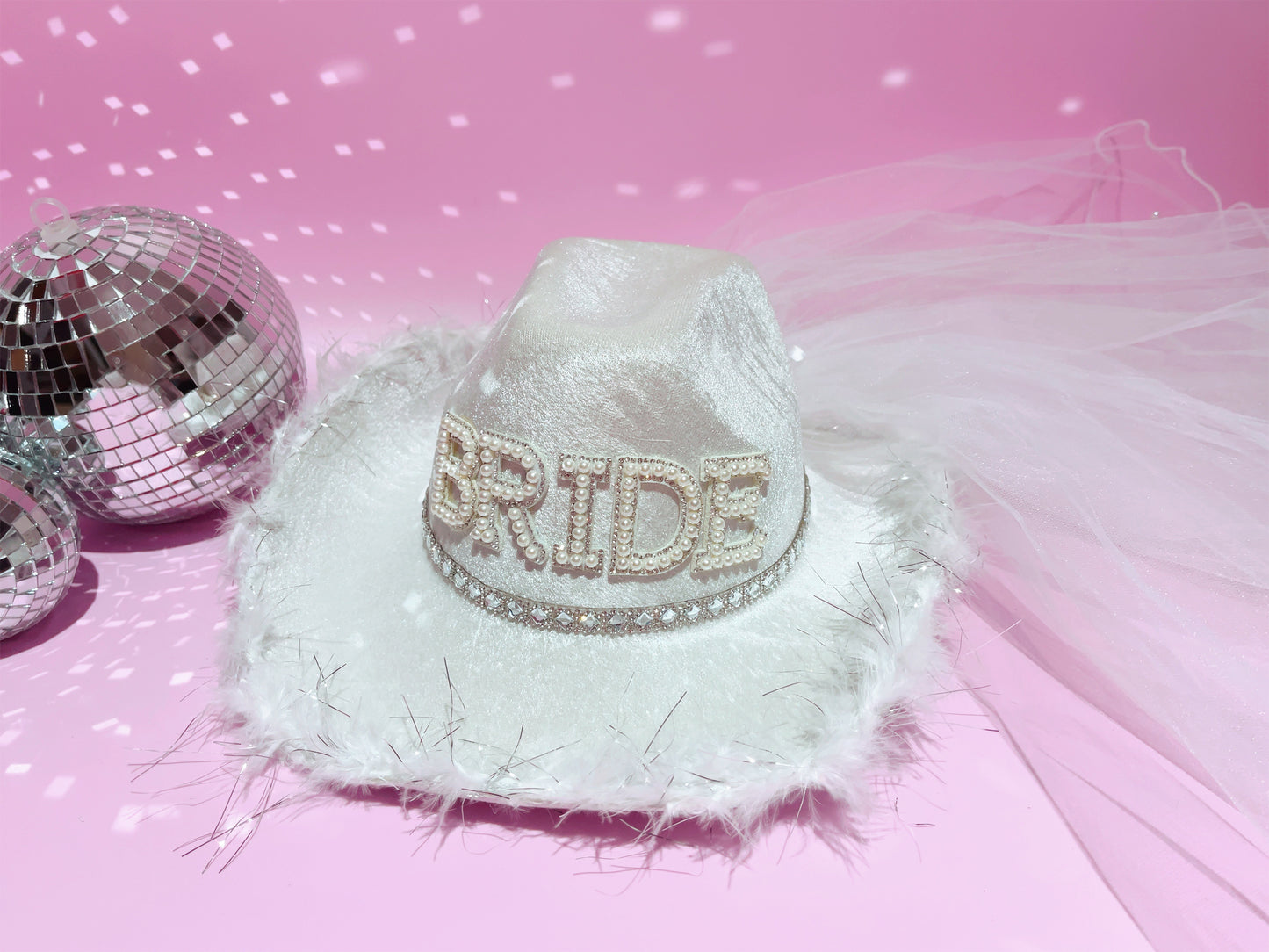 Bride Cowgirl Hat with Pearl Veil