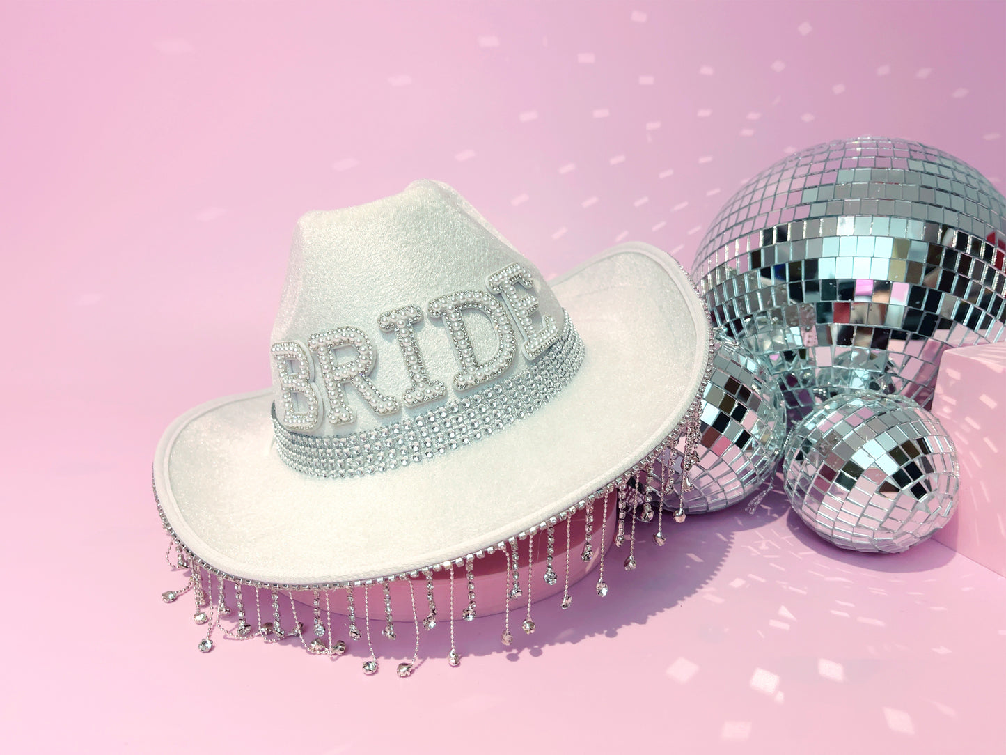 Bride Cowgirl Hat with Fringe Rhinestones and Veil