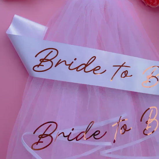 Bride to Be Sash + Veil | Hen Party Sash | Sash for Bride - Rose Gold Foil | Bachelorette Favors | Bridal Veil, Bridal Shower Gift Supplies