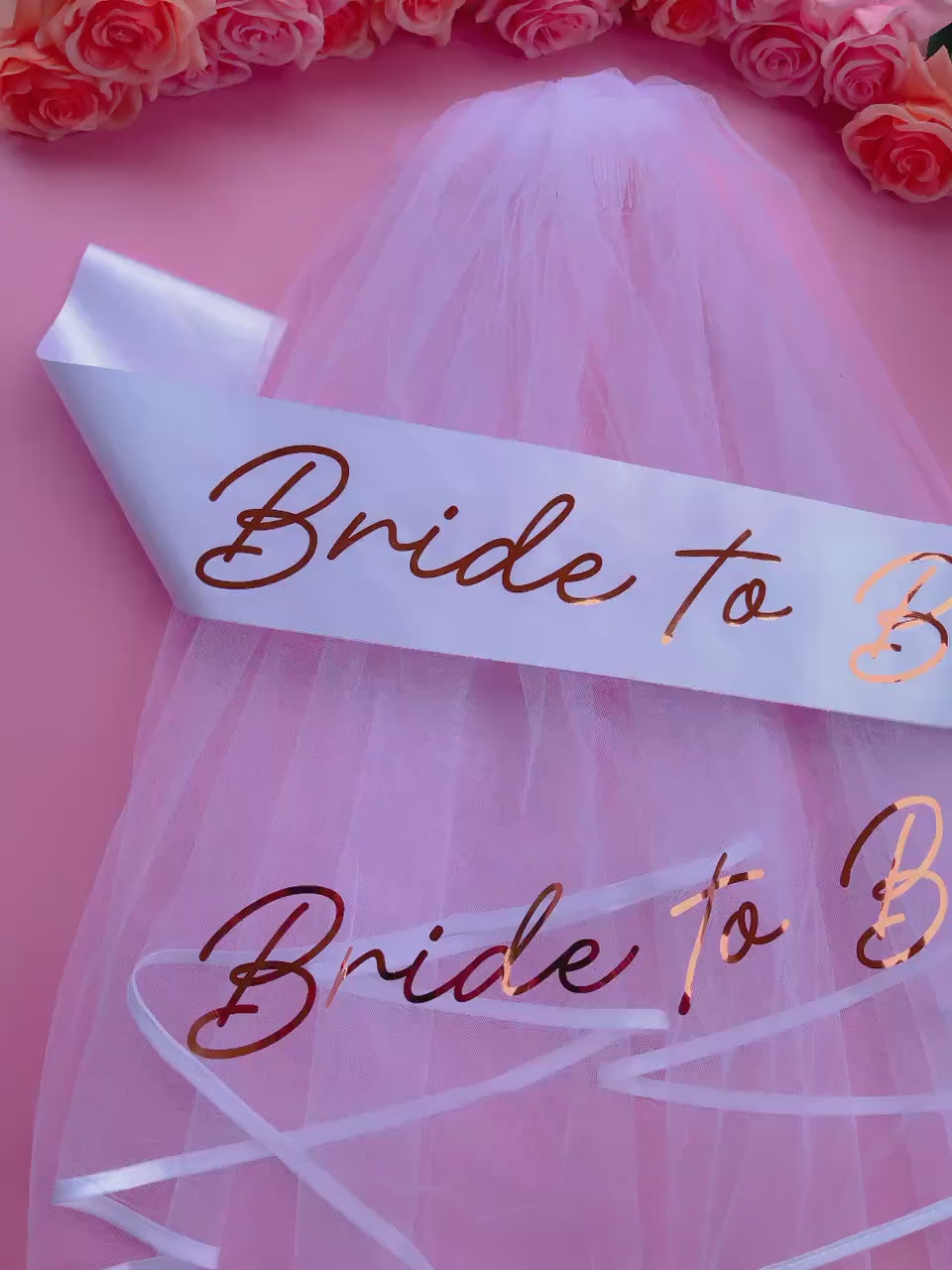 Bride to Be Sash + Veil | Hen Party Sash | Sash for Bride - Rose Gold Foil | Bachelorette Favors | Bridal Veil, Bridal Shower Gift Supplies