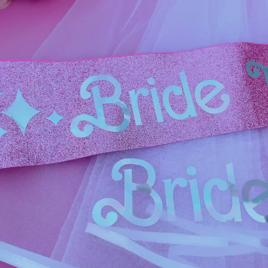 Bride to Be Sash + Veil | Hen Party Sash | Sash for Bride - Iridescent Foil | Bachelorette Favors | Bridal Veil, Bridal Shower Gift Supplies