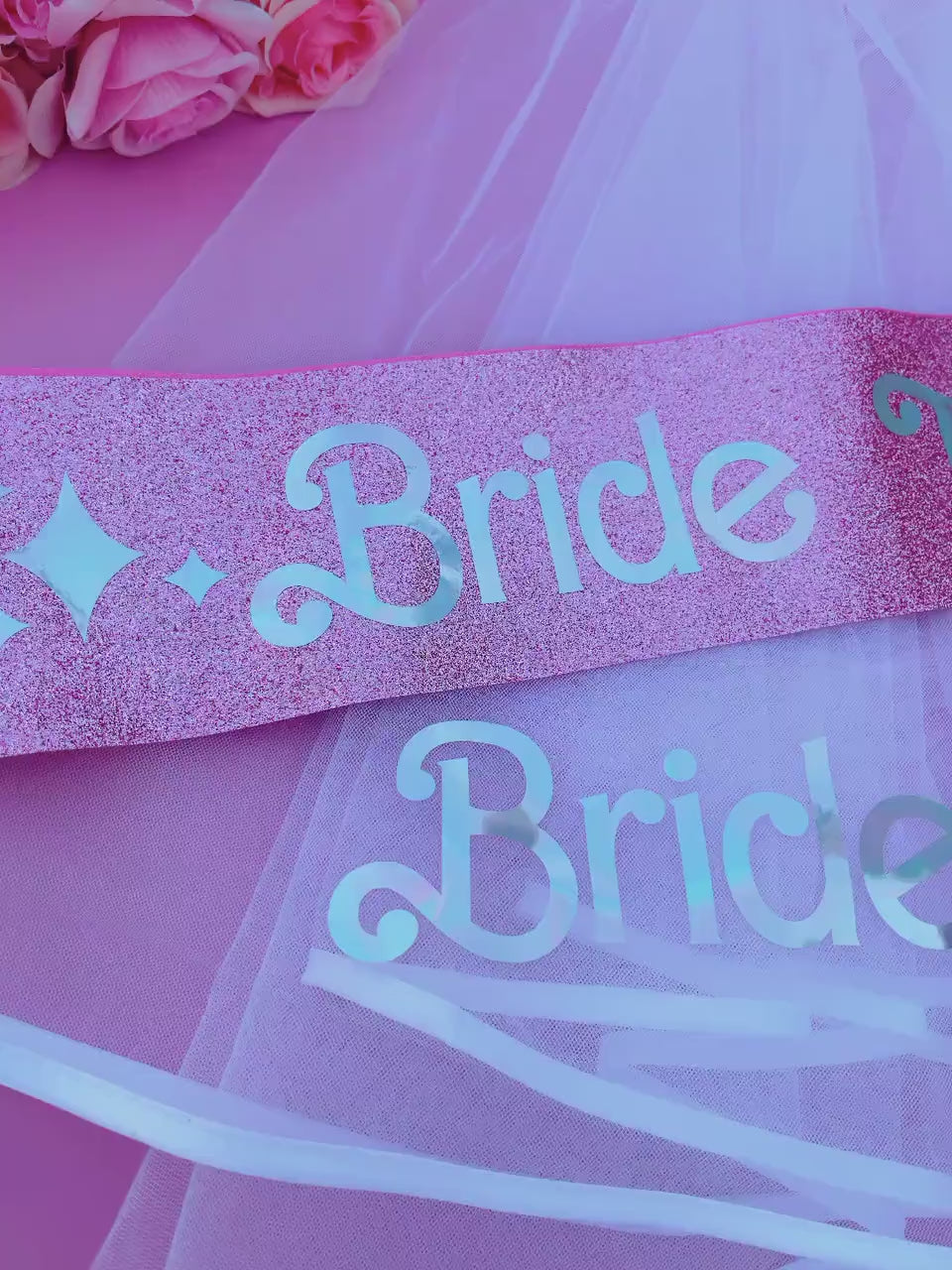 Bride to Be Sash + Veil | Hen Party Sash | Sash for Bride - Iridescent Foil | Bachelorette Favors | Bridal Veil, Bridal Shower Gift Supplies