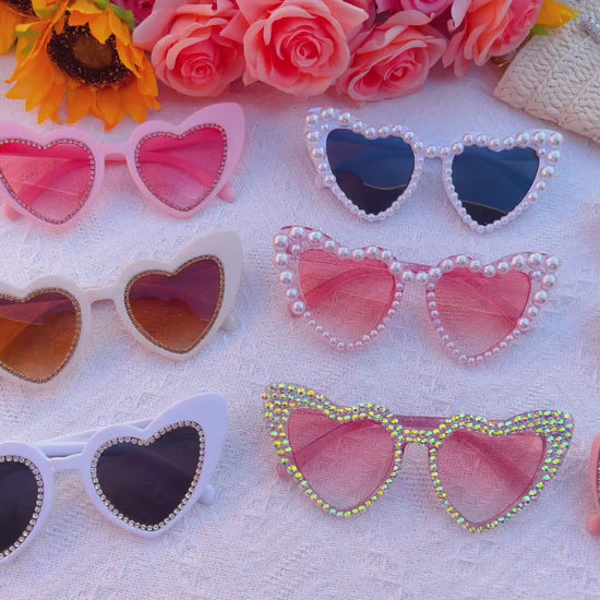 Hens Party Heart Sunglasses, Rhinestone Heart Sunglasses, Bride Bridesmaid Gift + Bridal Shower Supplies, Bachelorette Party Decoration