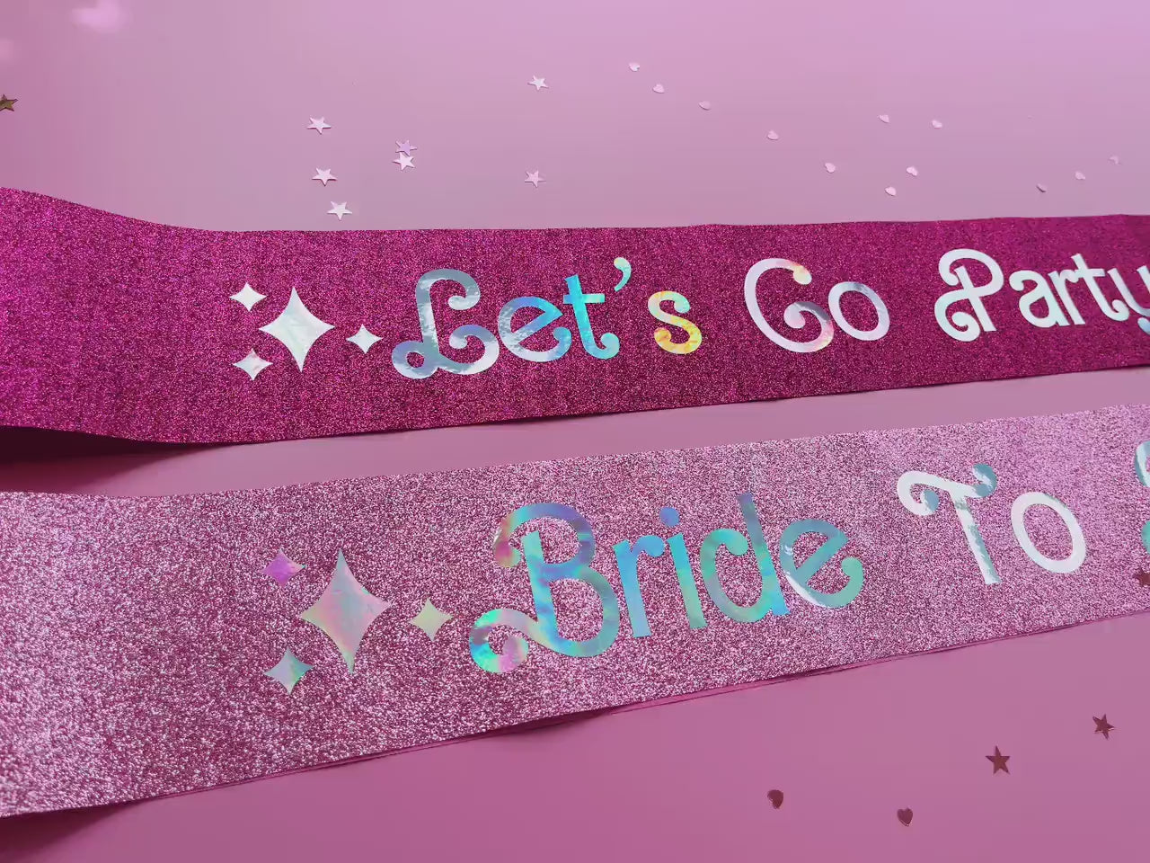 Bride to Be Sash| Lets Go Party Sash | Iridescent Foil Glitter Sash | Hen Party Sash | Pink Sash | Bachelorette Favors | Retro Sash