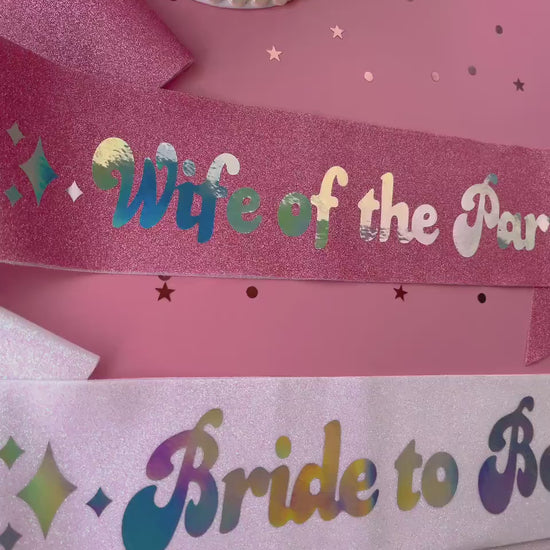 Bride to Be Sash| Hen Party Sash | Iridescent Foil Glitter Sash | Wife of the Party, Disco Theme Sash | Bachelorette Favors | Last Disco