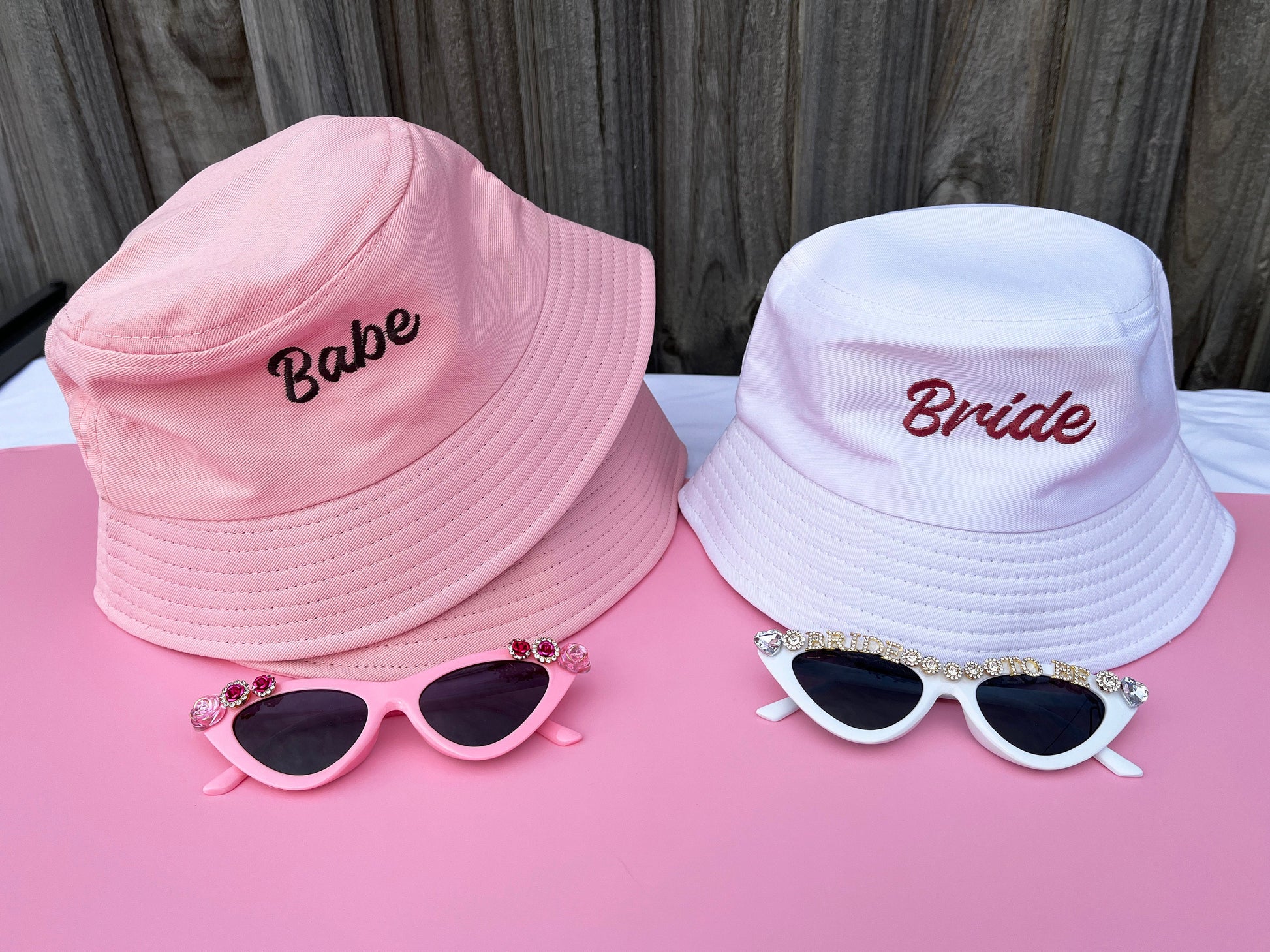 Bride Bucket Hat - White, Black, Pink Embroidered Cotton Sun Hat, Hens Party, Bachelorette Gift, Party Favor, Cool Bach, Bridal Shower