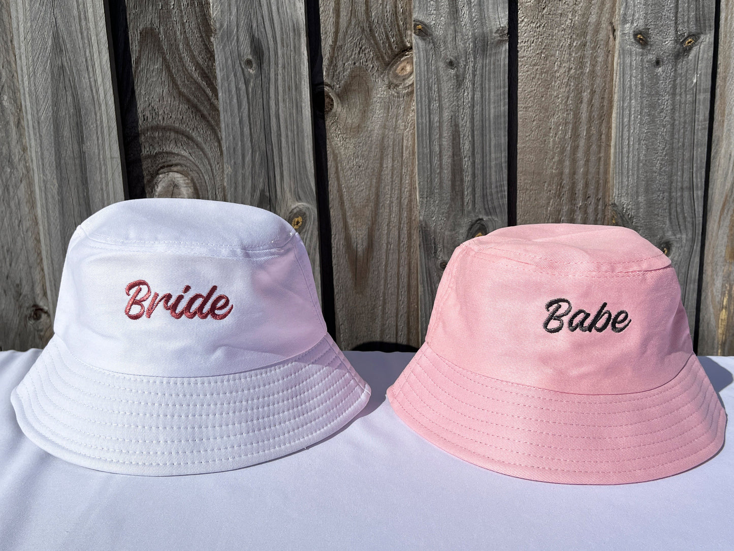 Bride Bucket Hat - White, Black, Pink Embroidered Cotton Sun Hat, Hens Party, Bachelorette Gift, Party Favor, Cool Bach, Bridal Shower