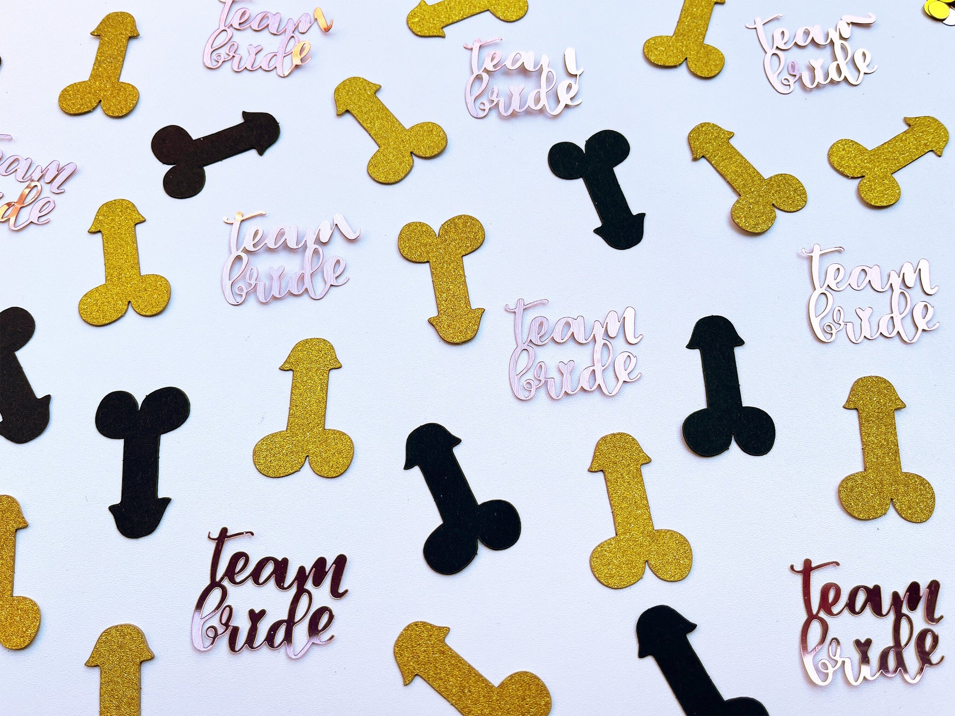 Penis & Team Bride Confetti, Black Gold, Bachelorette Party Favors, Wedding Bridal Shower, Hen Do Party Dick Supplies, Bride to Be