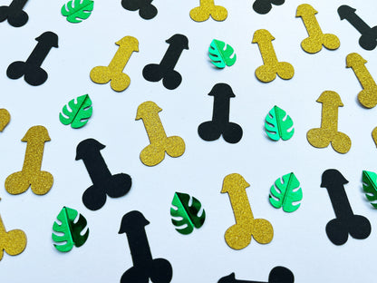 Tropical Palm Leaf Penis Confetti, Black Gold, Bachelorette Party Favors, Wedding Bridal Shower, Hen Do Party Dick Supplies, Bride to Be