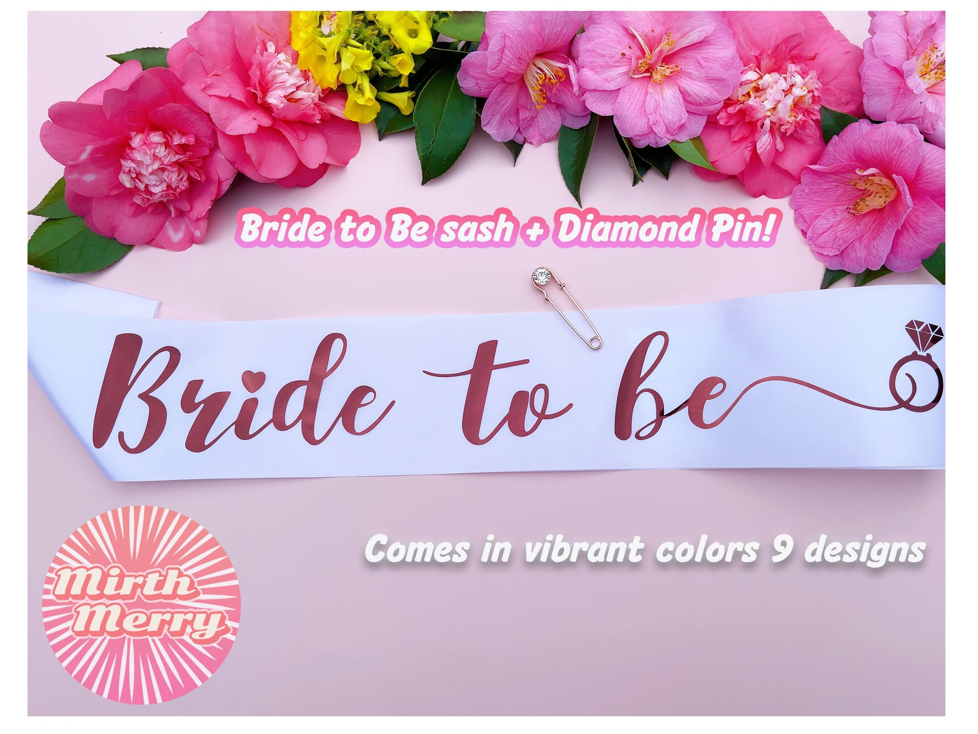 Bride to Be Sash+Diamond Pin | Hen Party Sash | Sash for Bride - Rose Gold Foil | Bride To Be | Bachelorette Favors | Engagement Party Gift