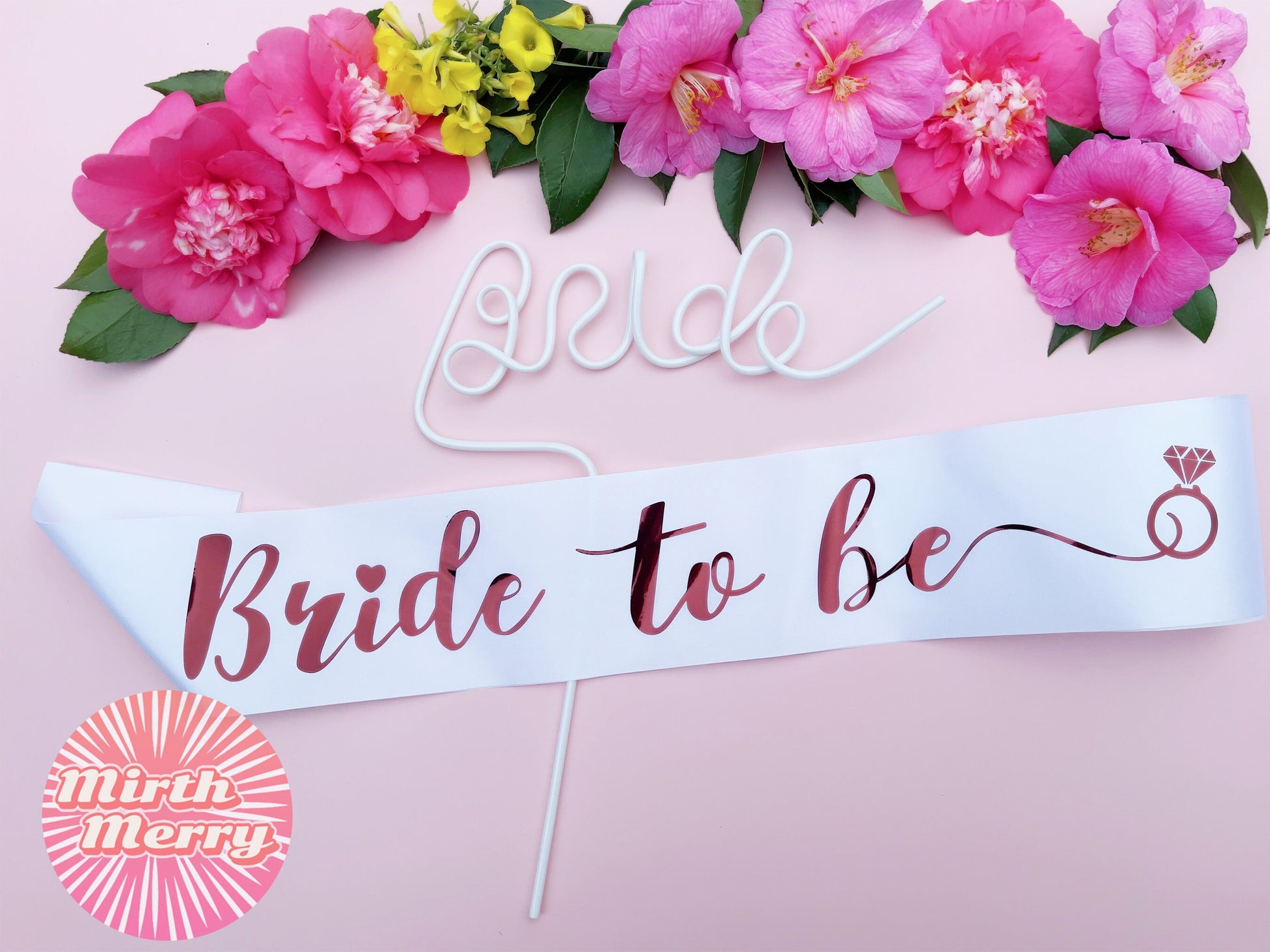 Bride Sash+Bride Straw | Hen Party Sash | Sash for Bride - Rose Gold Foil | Bride To Be | Bachelorette Favors | Engagement Party Gift