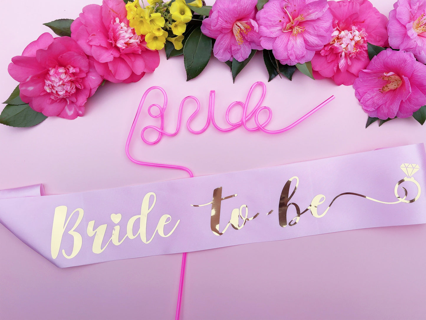 Bride Sash+Bride Straw | Hen Party Sash | Sash for Bride - Rose Gold Foil | Bride To Be | Bachelorette Favors | Engagement Party Gift