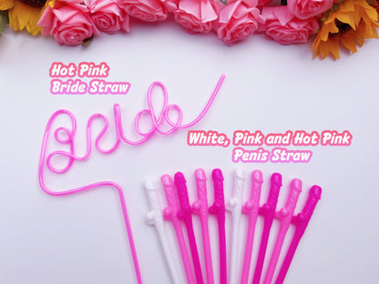 White,Pink,Hot Pink Penis Straw, | Bachelorette Party Favors | Bride To Be Bridal Shower | Hen Party Supplies Penis, Mix Color Penis Straws