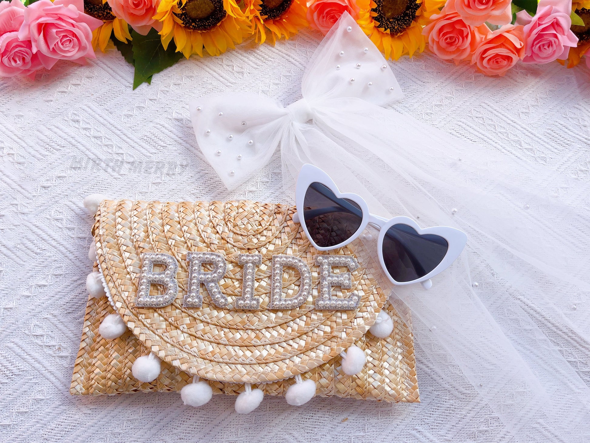 Personalised Bag Embellished Pearl + Rhinestones Straw Clutch Shoulder Bag, Mrs Wifey Bride , Bridal Wedding Hen Gift Bachelorette Purse