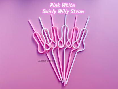 Pink White Penis Swirly Willy Straw | Bachelorette Party Decorations | Bride To Be Bridal Shower | Hen Party Supplies Penis