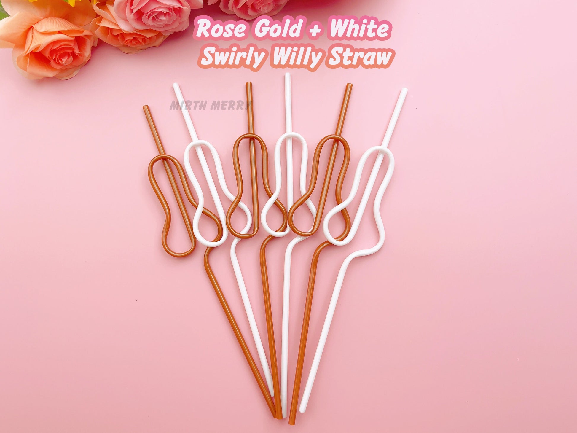 Rose Gold White Penis Swirly Willy Straw | Bachelorette Party Decorations | Bride To Be Bridal Shower | Hen Party Supplies Penis