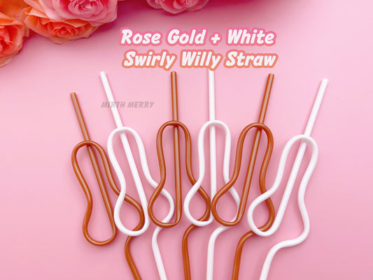 Rose Gold White Penis Swirly Willy Straw | Bachelorette Party Decorations | Bride To Be Bridal Shower | Hen Party Supplies Penis