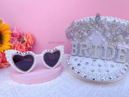 Custom Bride Sunglasses , Encrusted Pearl + Rhinestone Sunglasses | Bachelorette Party Decoration, Bridesmaid Favor, Bridal Shower Supplies