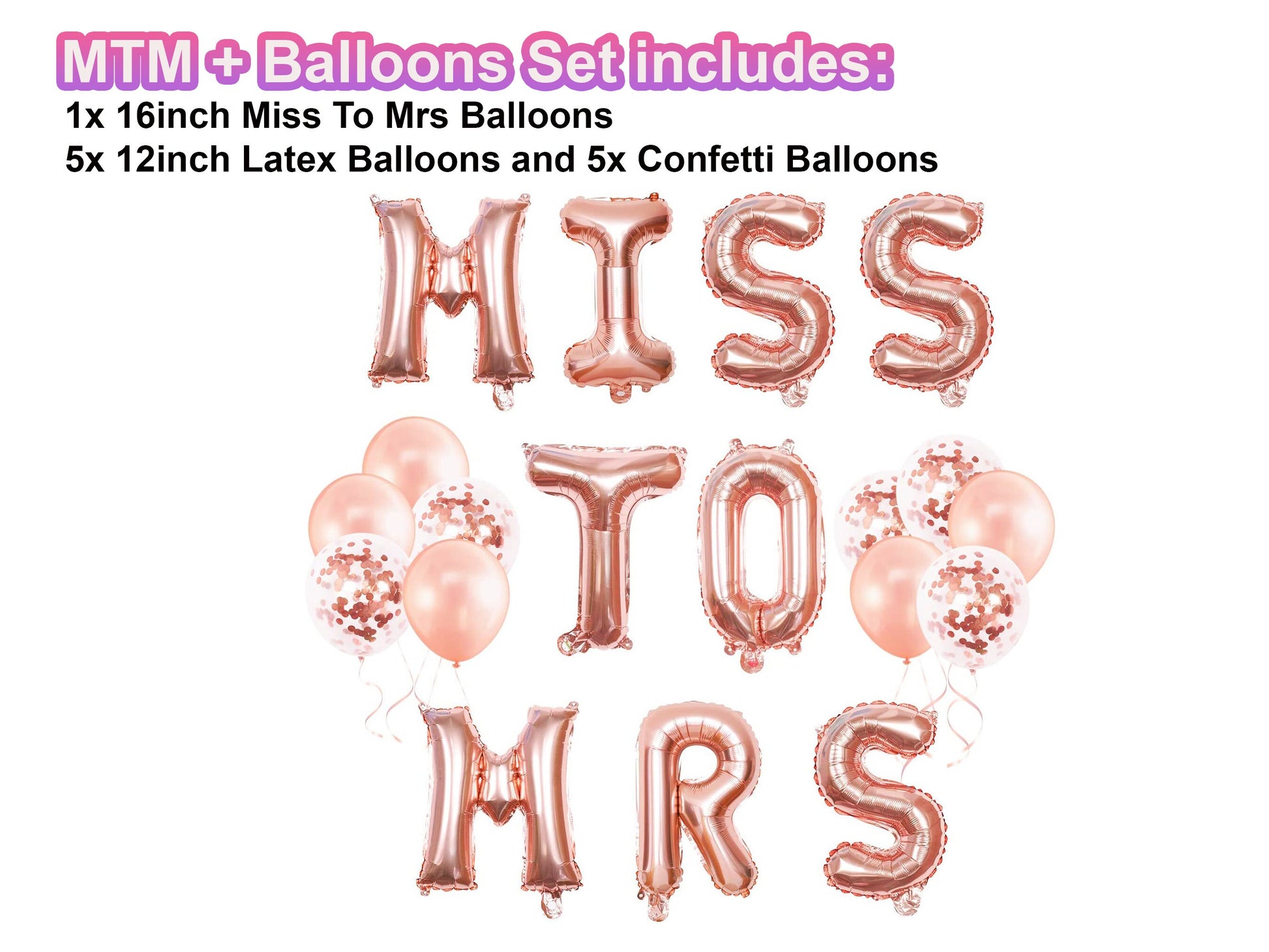 Rose Gold Miss To Mrs Balloons Set | Hens Party Decoration, Bachelorette Party, Engagement Favors, Wedding Bridal Shower Gift, Confetti