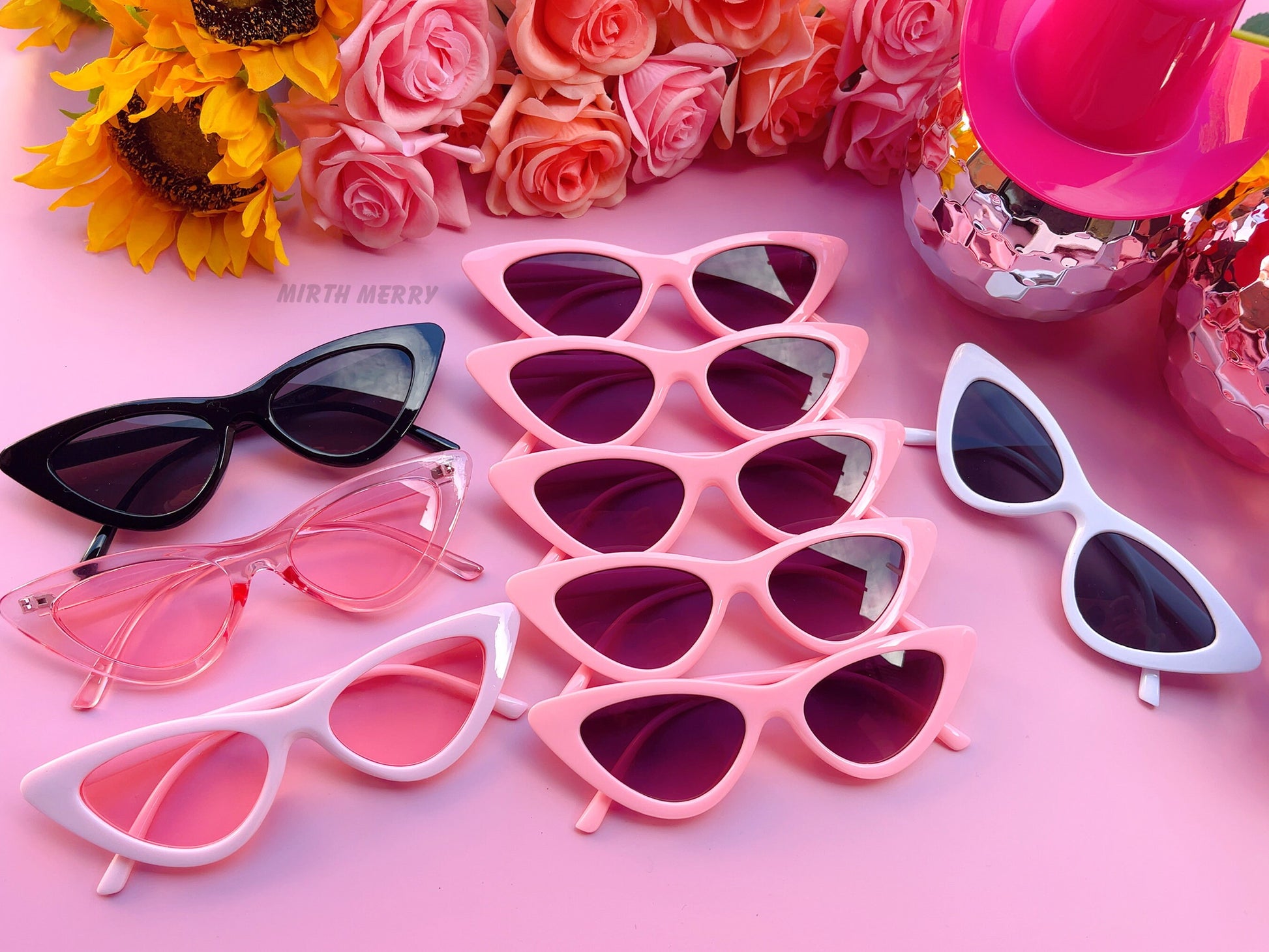 Hens Party Cat Eye Sunglasses | White, Pink, Black Matte Bachelorette Party Decoration, Bridesmaid Gift + Bridal Shower Supplies