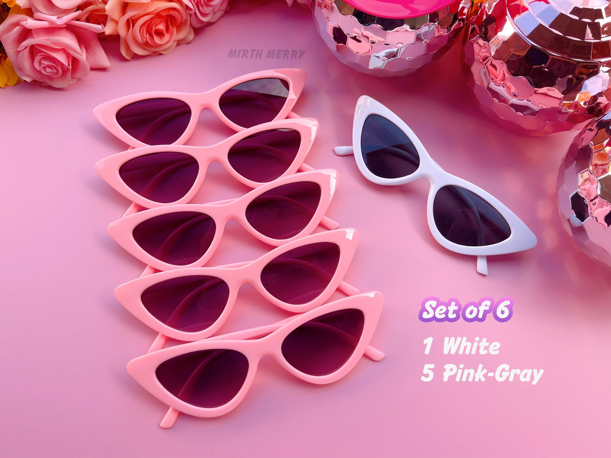 Hens Party Cat Eye Sunglasses | White, Pink, Black Matte Bachelorette Party Decoration, Bridesmaid Gift + Bridal Shower Supplies