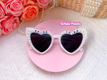 Custom Bride Sunglasses , Encrusted Pearl + Rhinestone Sunglasses | Bachelorette Party Decoration, Hen Party Gifts, Bridal Shower Supplies