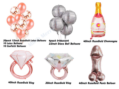 Rose Gold Bride To Be Diamond Ring and Penis Balloons Set | Hens Party Decoration, Bachelorette Party, Bridal Shower Decor Photo Backdrop