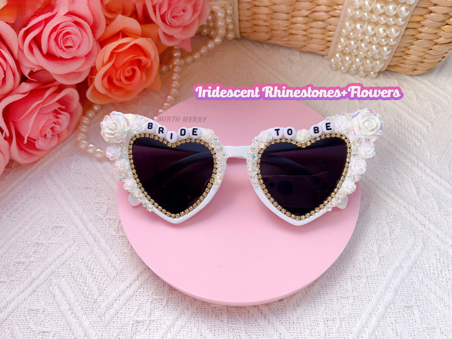 Custom Bride Sunglasses , Encrusted Pearl + Rhinestone Sunglasses | Bachelorette Party Decoration, Hen Party Gifts, Bridal Shower Supplies