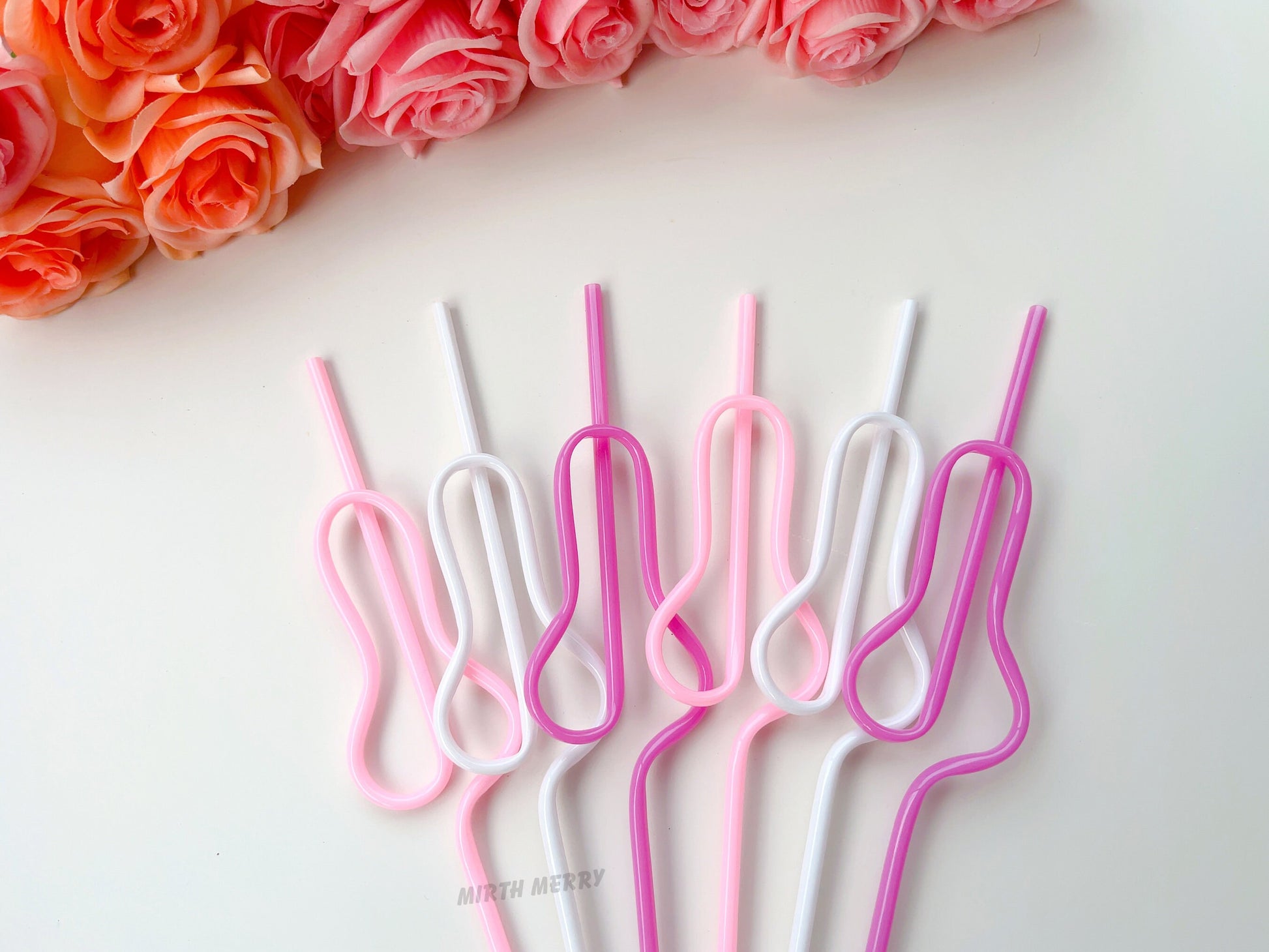 Rose Pink, Pink and White Penis Swirly Willy Straw | Bachelorette Party Decorations | Bride To Be Bridal Shower | Hen Party Supplies Penis