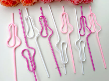 Rose Pink, Pink and White Penis Swirly Willy Straw | Bachelorette Party Decorations | Bride To Be Bridal Shower | Hen Party Supplies Penis