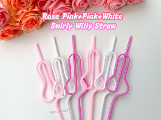 Rose Pink, Pink and White Penis Swirly Willy Straw | Bachelorette Party Decorations | Bride To Be Bridal Shower | Hen Party Supplies Penis