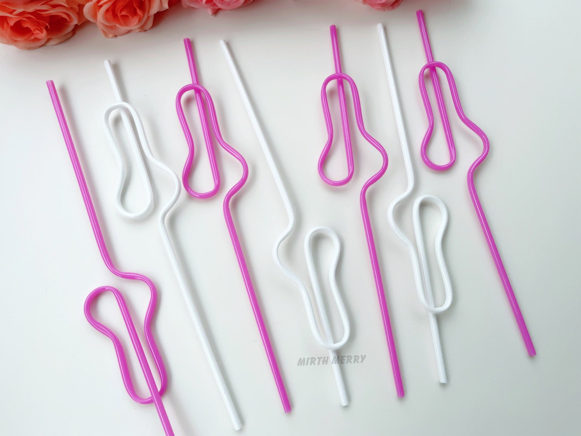 Rose Pink + White Penis Swirly Willy Straw | Bachelorette Party Decorations | Bride To Be Bridal Shower | Hen Party Supplies Penis