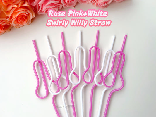 Rose Pink + White Penis Swirly Willy Straw | Bachelorette Party Decorations | Bride To Be Bridal Shower | Hen Party Supplies Penis