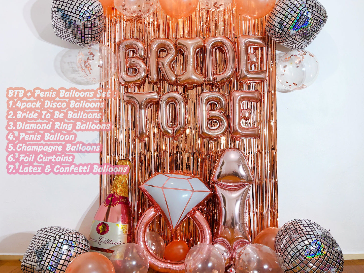 Rose Gold Bride To Be Diamond Ring and Penis Balloons Set | Hens Party Decoration, Bachelorette Party, Bridal Shower Decor Photo Backdrop