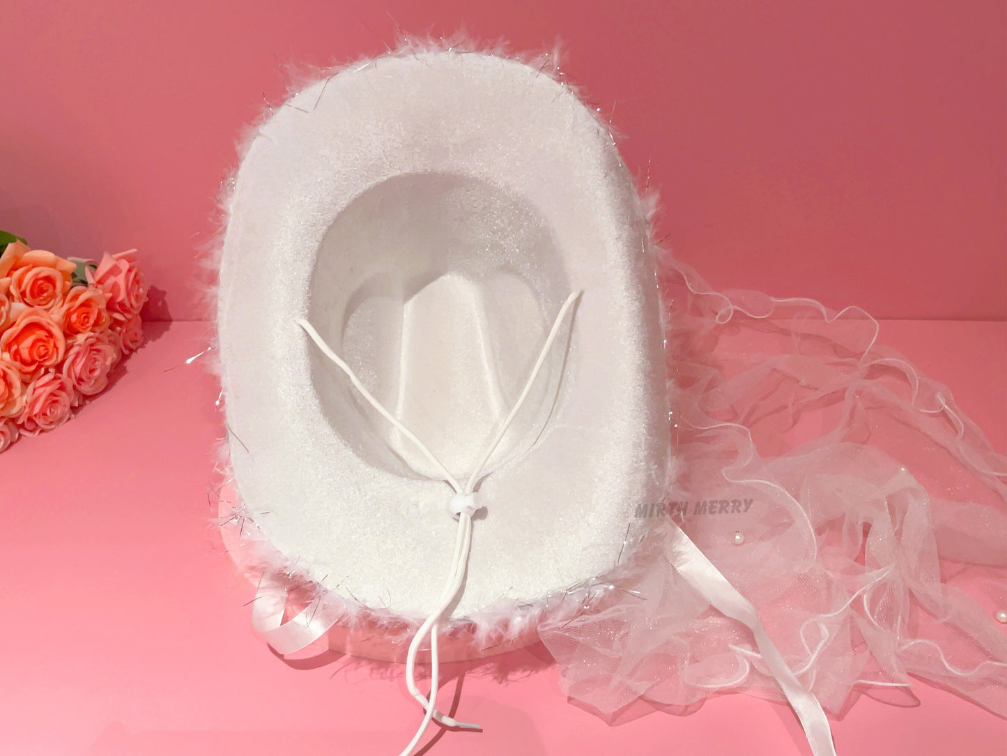 Bride Cowgirl Hat with Tulle Pearl Veil, Hen Party | Bride Gift, Bride Hat + Bridal Shower, Bride To Be, Bachelorette Party, Last Disco