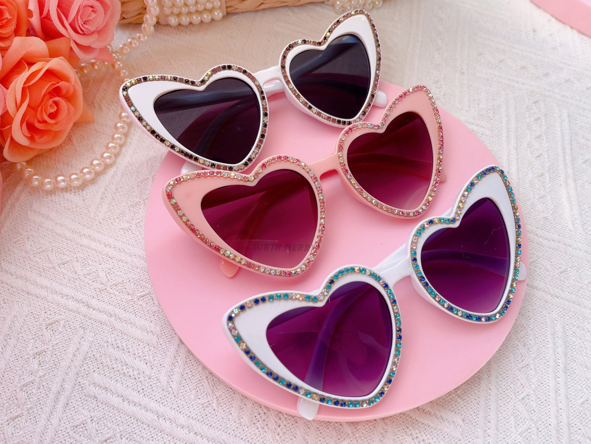 Hens Party Heart Sunglasses, Rhinestone Heart Sunglasses, Bride Bridesmaid Gift + Bridal Shower Supplies, Bachelorette Party Decoration