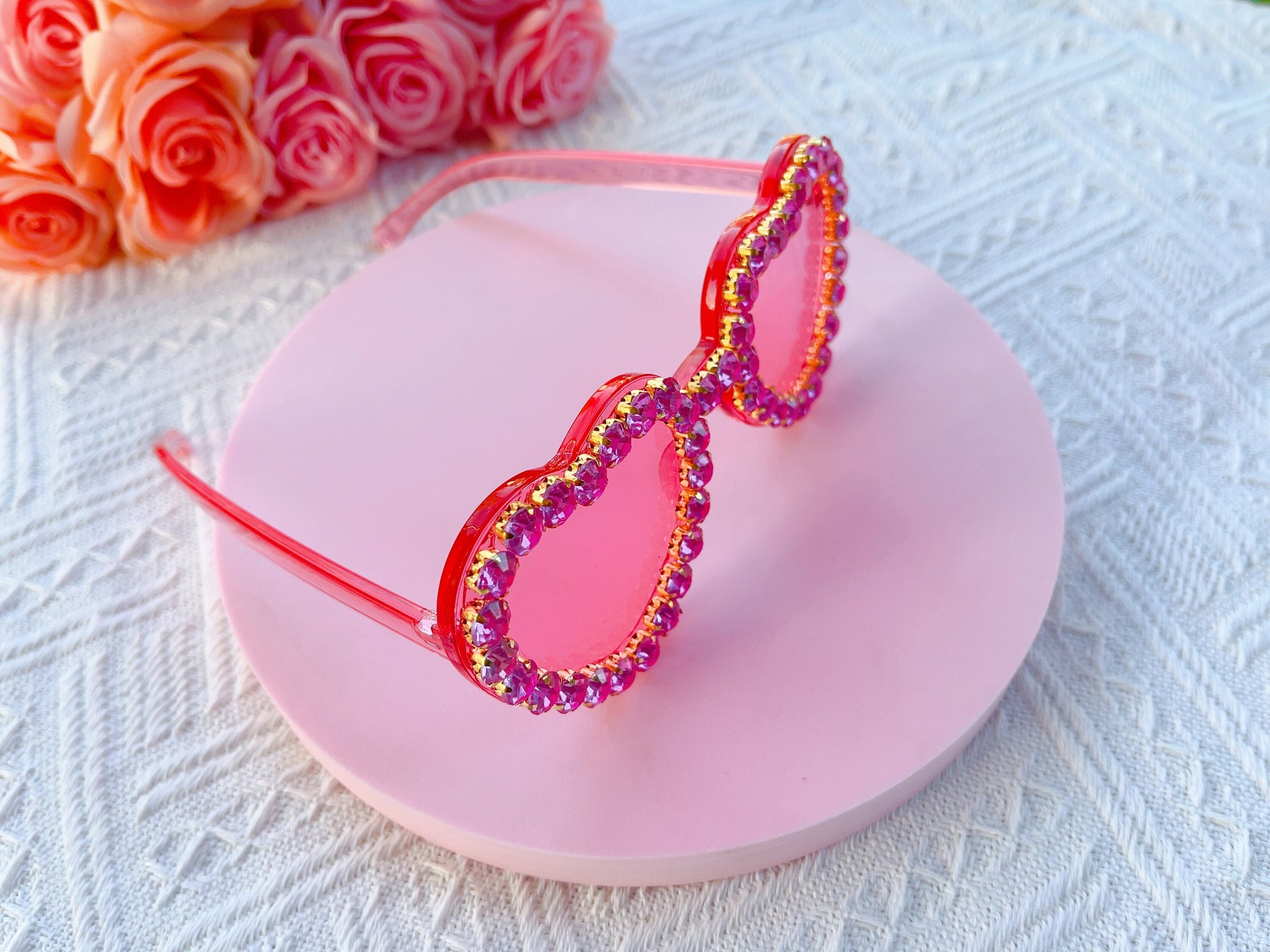 Hens Party Heart Sunglasses, Rhinestone Heart Sunglasses, Bride Bridesmaid Gift + Bridal Shower Supplies, Bachelorette Party Decoration