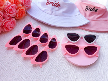 Hens Party Cat Eye Sunglasses | White, Pink, Black Matte Bachelorette Party Decoration, Bridesmaid Gift + Bridal Shower Supplies