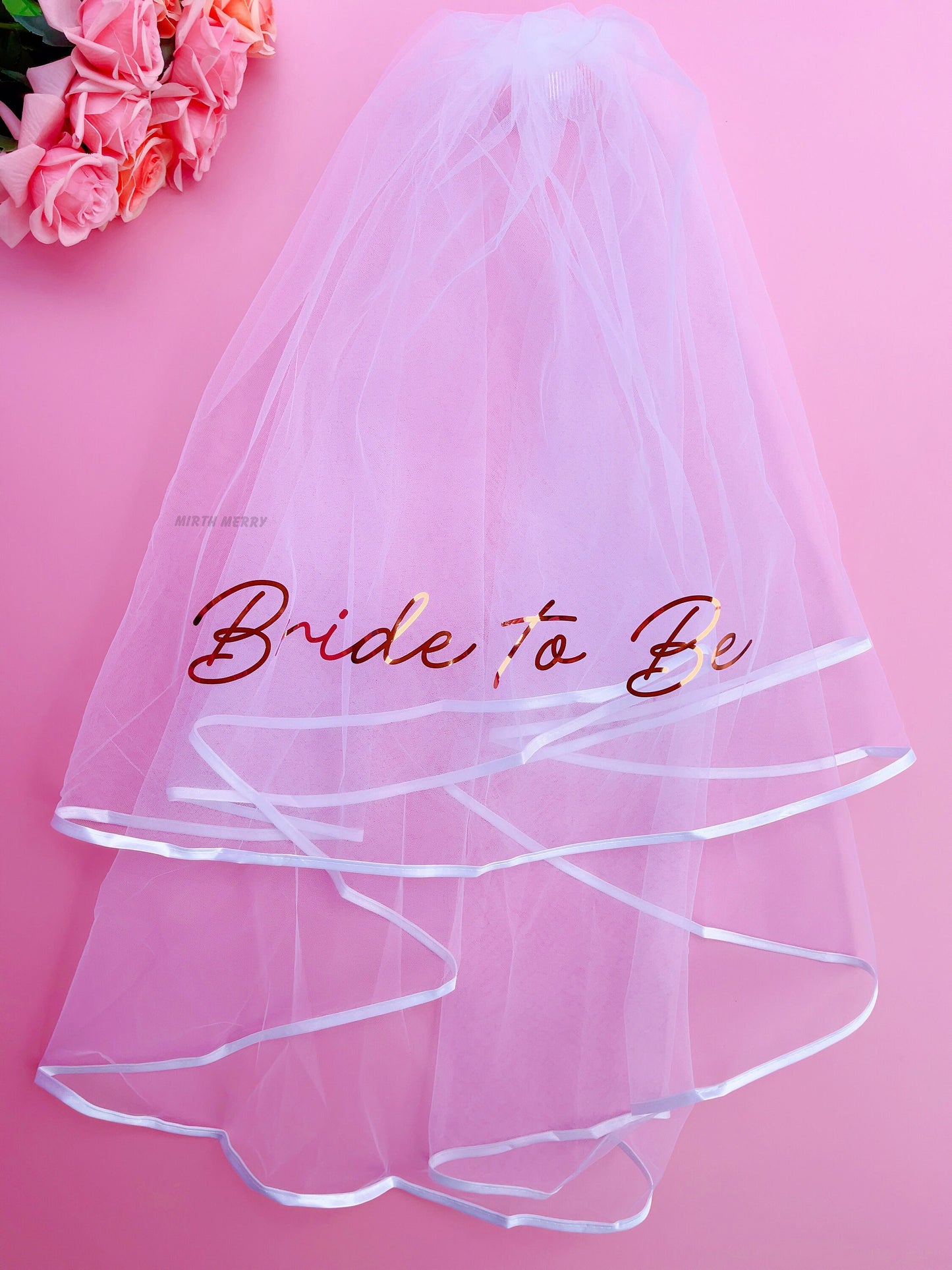 Bride to Be Sash + Veil | Hen Party Sash | Sash for Bride - Rose Gold Foil | Bachelorette Favors | Bridal Veil, Bridal Shower Gift Supplies