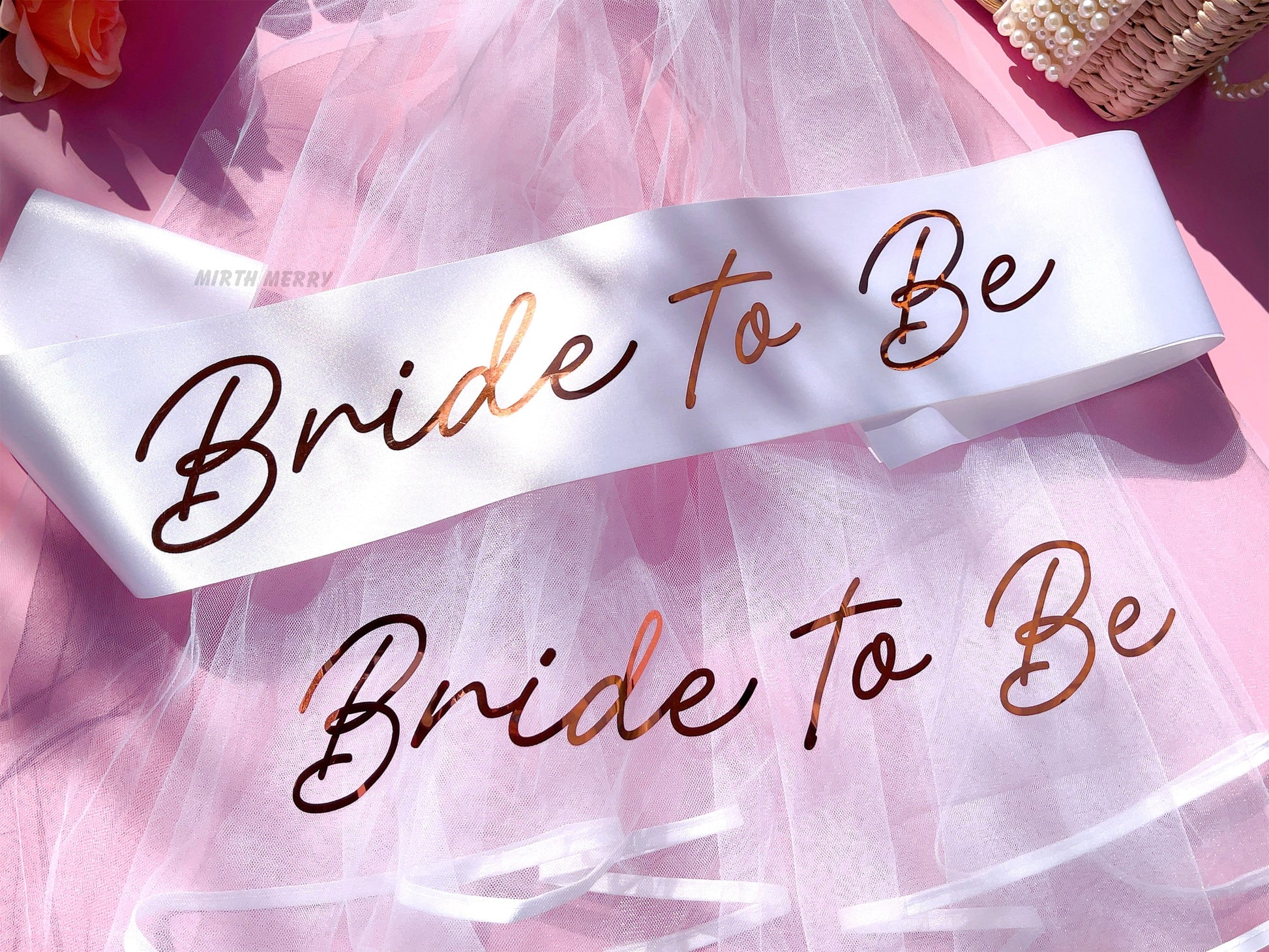 Bride to Be Sash + Veil | Hen Party Sash | Sash for Bride - Rose Gold Foil | Bachelorette Favors | Bridal Veil, Bridal Shower Gift Supplies