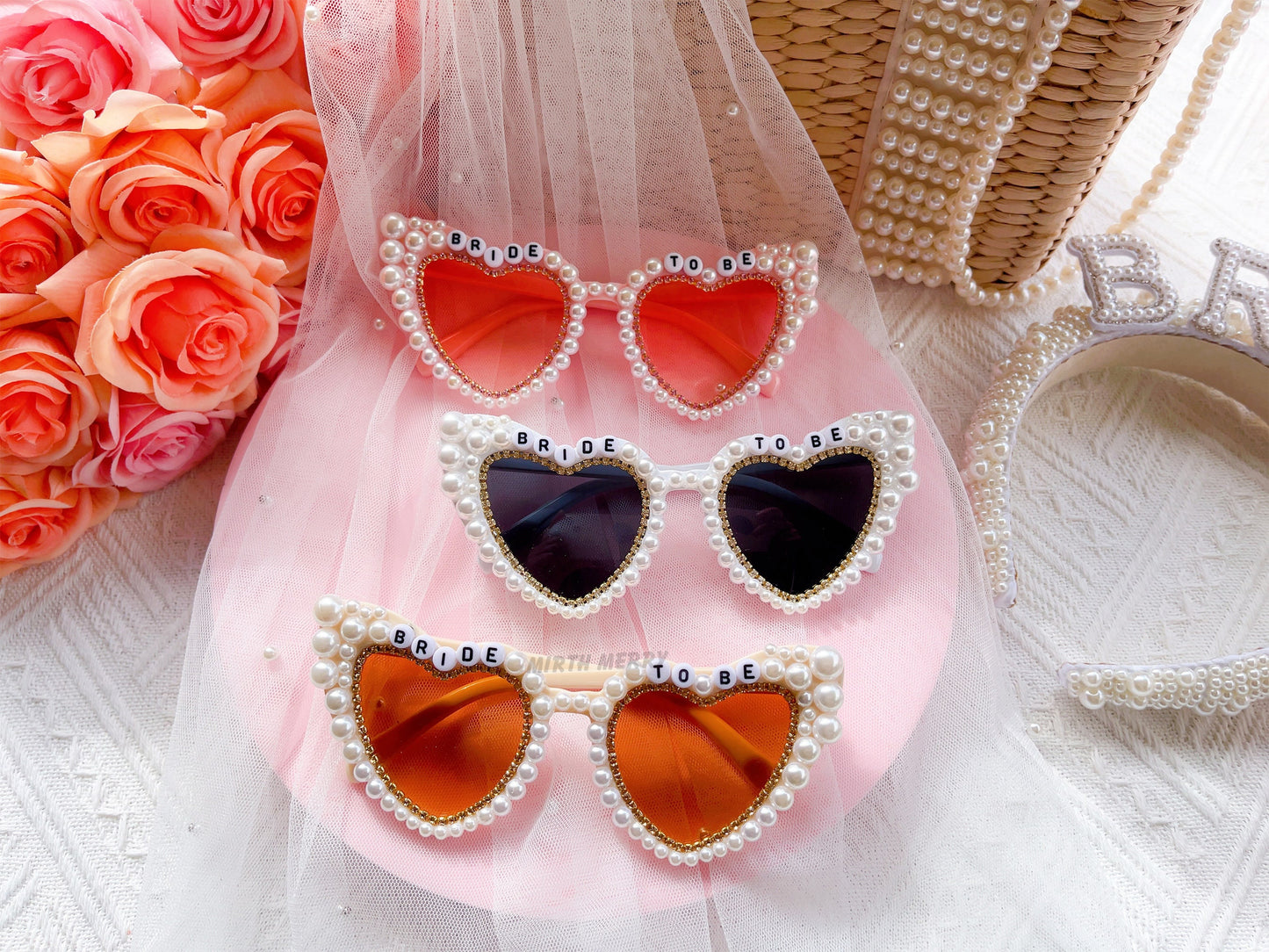 Custom Bride Sunglasses , Encrusted Pearl + Rhinestone Sunglasses | Bachelorette Party Decoration, Bridesmaid Favor, Bridal Shower Supplies