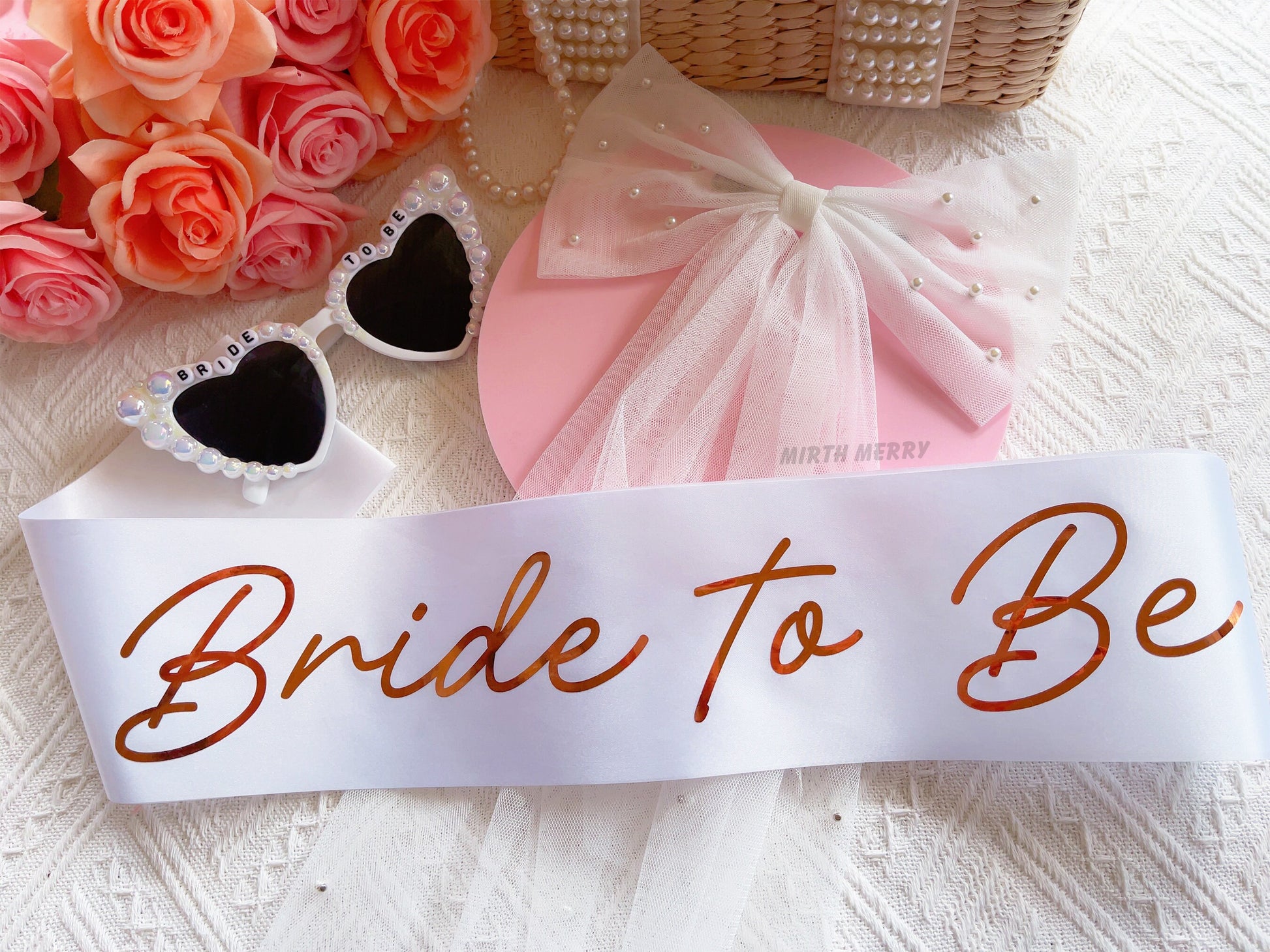 Bride to Be Sash + Veil | Hen Party Sash | Sash for Bride - Rose Gold Foil | Bachelorette Favors | Bridal Veil, Bridal Shower Gift Supplies