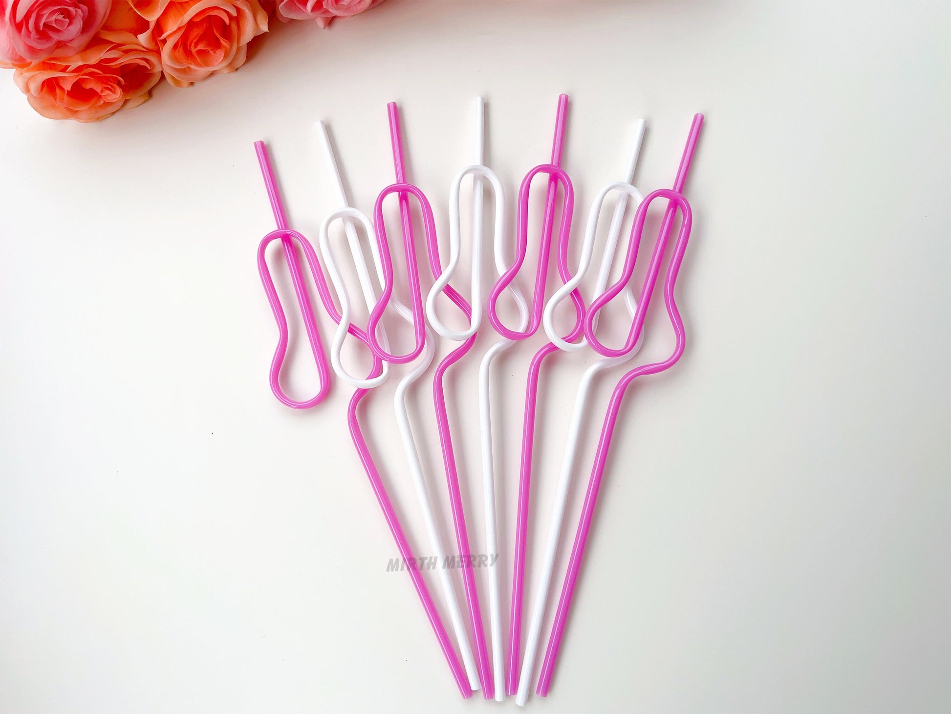 Rose Pink + White Penis Swirly Willy Straw | Bachelorette Party Decorations | Bride To Be Bridal Shower | Hen Party Supplies Penis