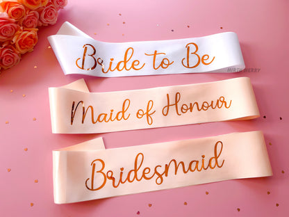 Bride to Be Sash| Hen Party Sash | Sash for Bride - Rose Gold Foil | Maid of Honour sash | Bachelorette Favors | Team Bride, Bridesmaid sash