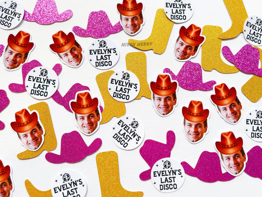 Boot Cowgirl Hat and Penis, Personalized Face Confetti, Last Disco, Last Rodeo, Personalized Hen Party Confetti, Custom Groom Head Confetti