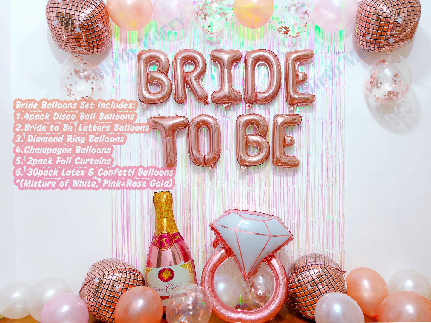 Rose Gold Bride To Be Balloons + Iridescent Backdrop | Hens Party Decoration, Bachelorette Party, Bridal Shower Decor Photo Backdrop