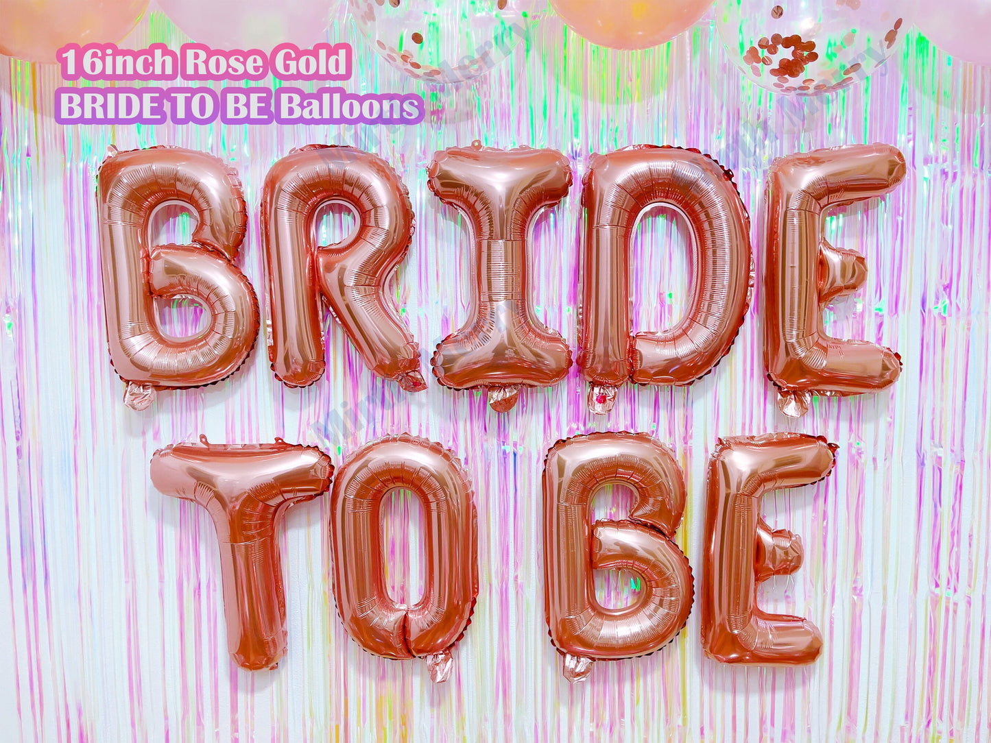 Rose Gold Bride To Be Balloons + Iridescent Backdrop | Hens Party Decoration, Bachelorette Party, Bridal Shower Decor Photo Backdrop