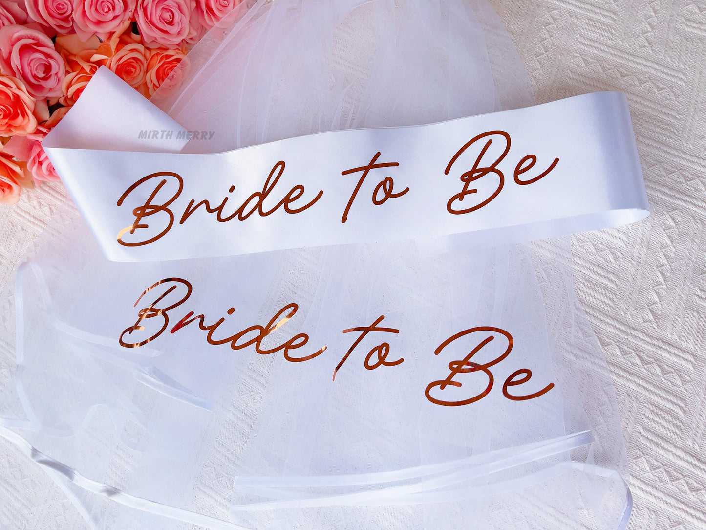 Bride to Be Sash + Veil | Hen Party Sash | Sash for Bride - Rose Gold Foil | Bachelorette Favors | Bridal Veil, Bridal Shower Gift Supplies